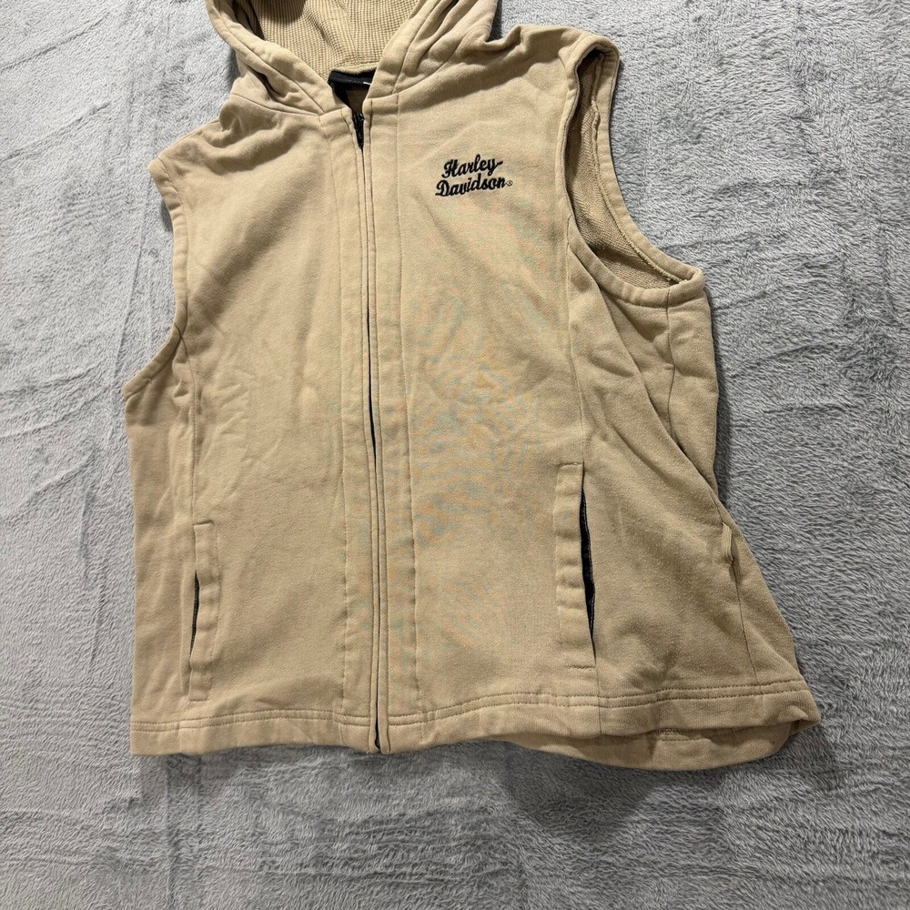 Harley Davidson XL Tan Womens Hooded Zip Up Vest Casual Vintage Biker Moto - Picture 4 of 8